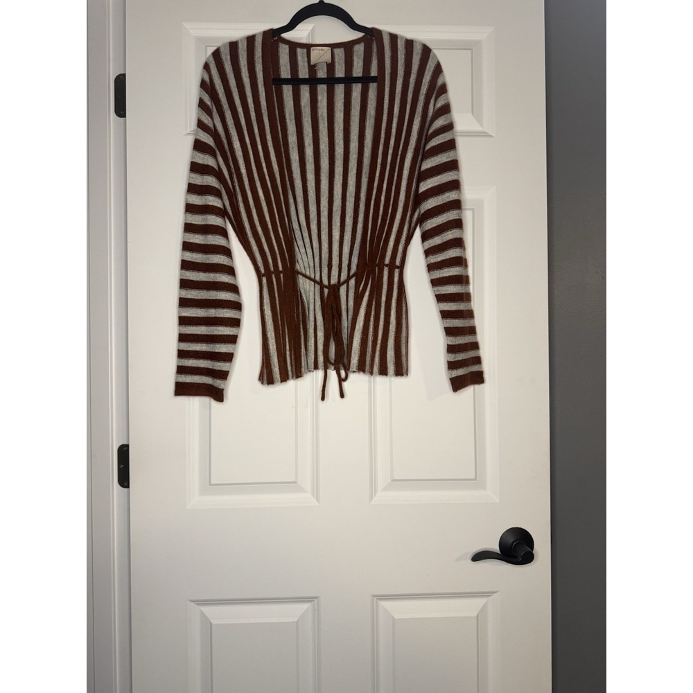 Kerisma Cardigan Sweater Tie Front Gray Rust Stripe Small/Medium
